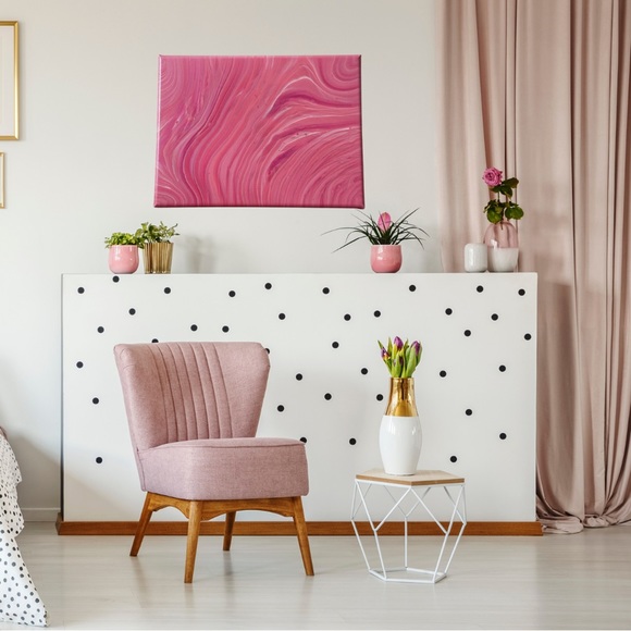 9x12 Painting Abstract Acrylic Fluid Pour Art on gallery wrapped Canvas pink - Picture 2 of 15